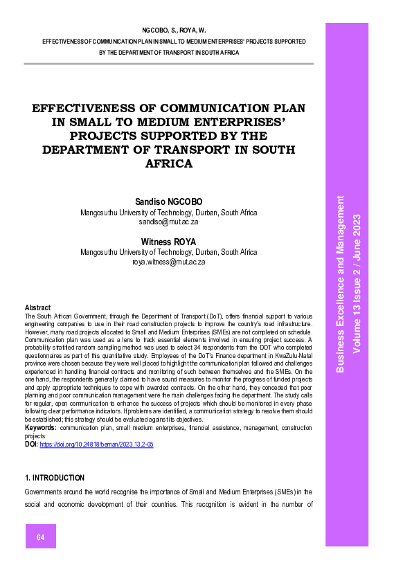 (PDF) Effectiveness of Communication Plan in Small to Medium ...