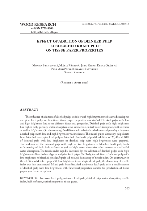 (PDF) Effect of Addition of Deinked Pulp to Bleached Kraft Pulp on ...