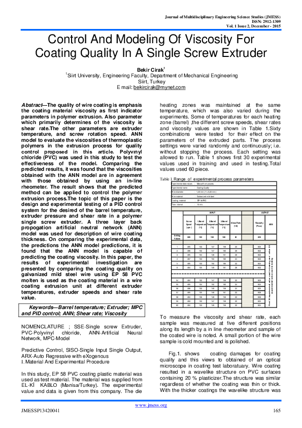 (PDF) Control And Modeling Of Viscosity For Coating Quality In A Single ...