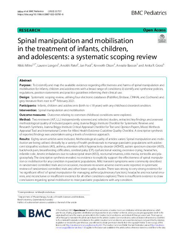 (PDF) Spinal manipulation and mobilisation in the treatment of infants