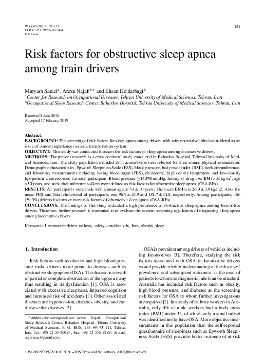 (PDF) Risk factors for obstructive sleep apnea among train drivers
