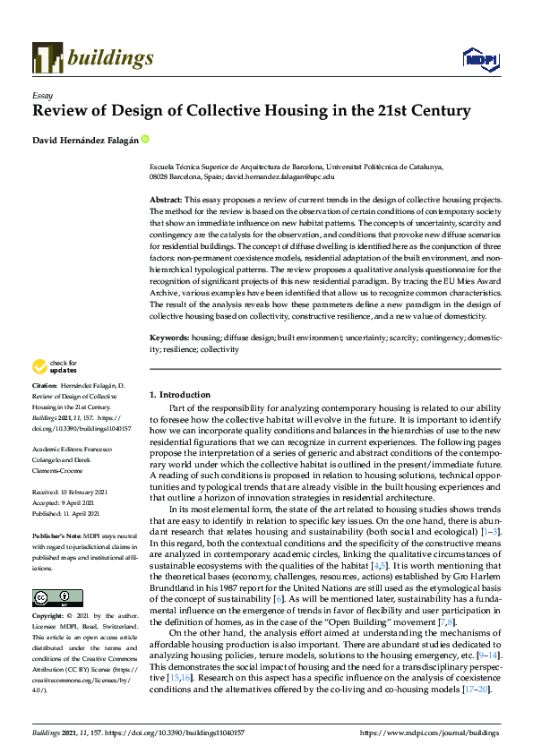 (PDF) Review of Design of Collective Housing in the 21st Century