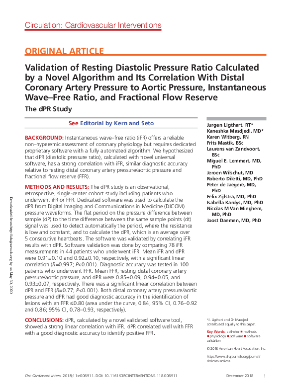 (PDF) Validation of Resting Diastolic Pressure Ratio Calculated by a ...