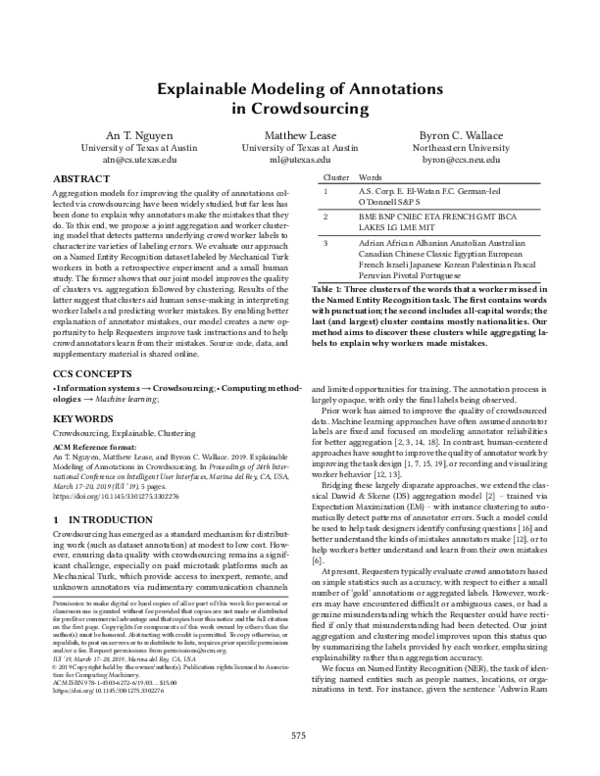 (PDF) Explainable modeling of annotations in crowdsourcing