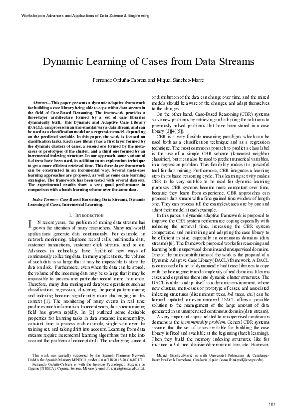 (PDF) Dynamic learning of cases from data streams