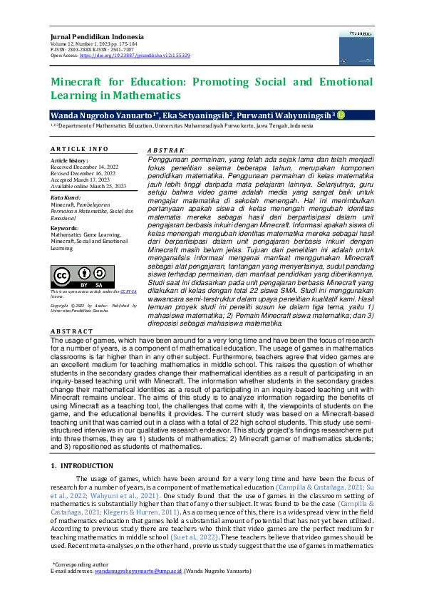(PDF) Minecraft for Education: Promoting Social and Emotional Learning ...