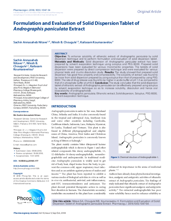 (PDF) Formulation and Evaluation of Solid Dispersion Tablet of ...