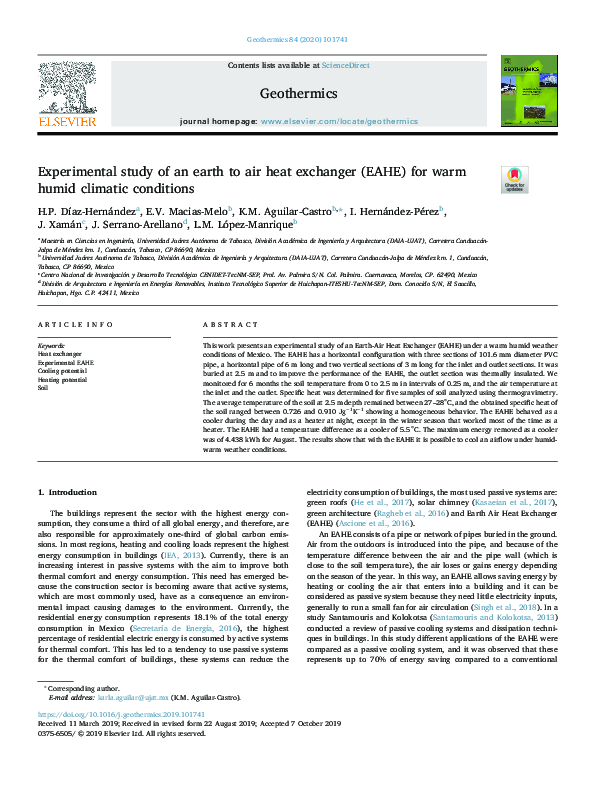 (PDF) Experimental study of an earth-to-air heat exchanger coupled to ...