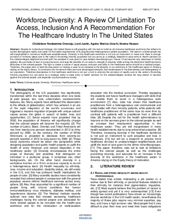 (PDF) Workforce Diversity: A Review Of Limitation To Access, Inclusion ...