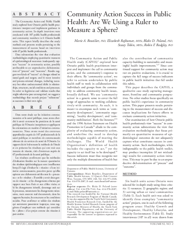 (PDF) Community Action Success in Public Health: Are We Using a Ruler ...