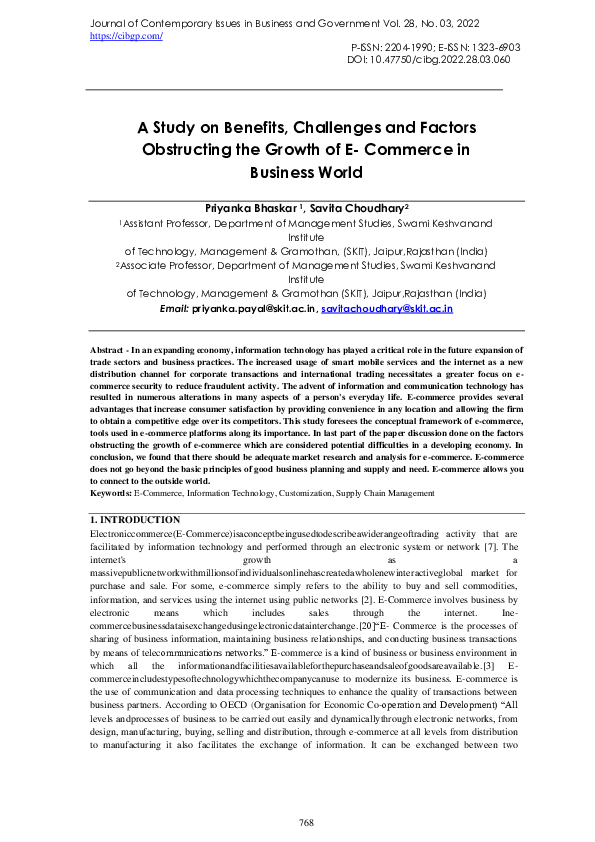 (PDF) A Study on Benefits, Challenges and Factors Obstructing the ...