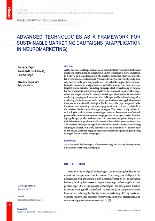 (PDF) Advanced Technologies as a Framework for Sustainable Marketing ...