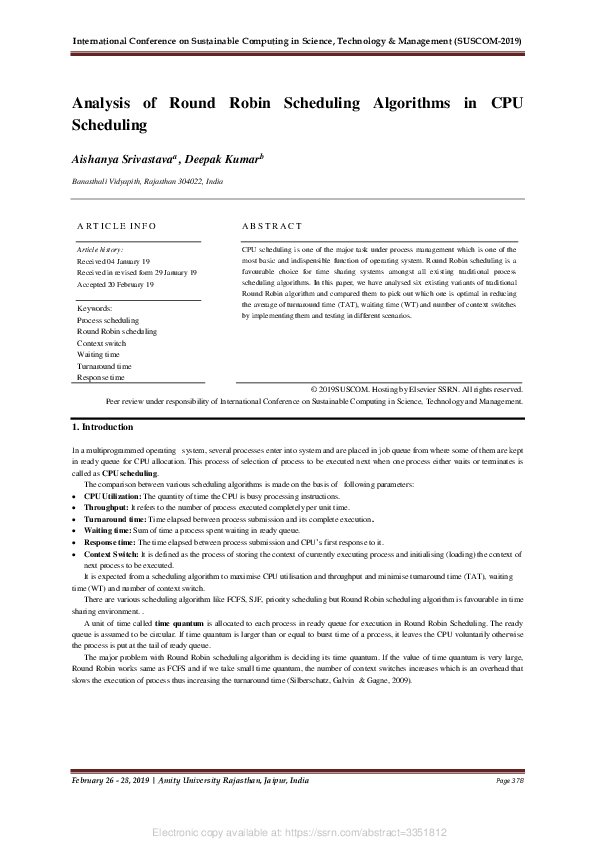 (PDF) Analysis of Round Robin Scheduling Algorithms in CPU Scheduling