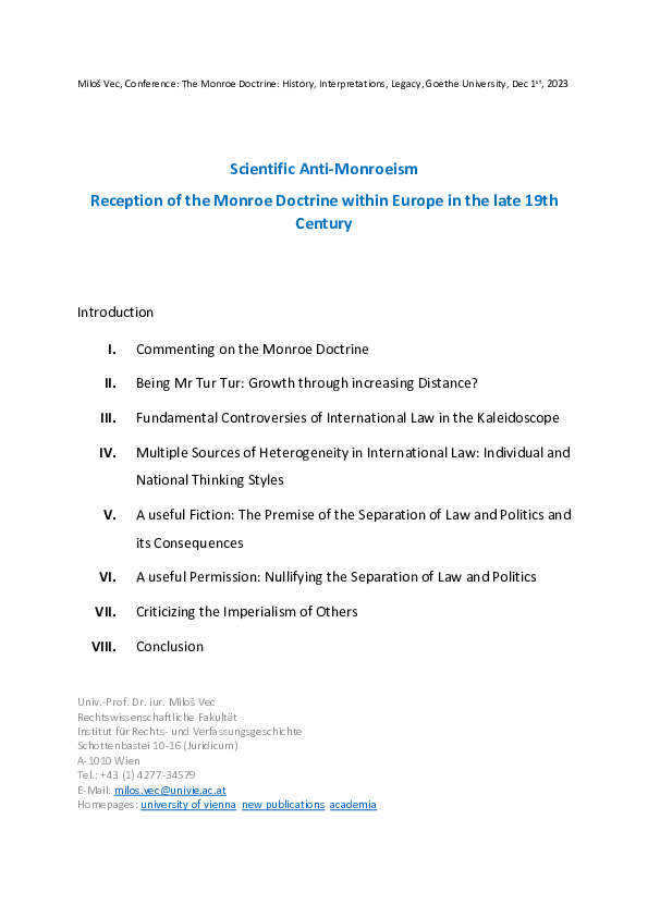 (PDF) Miloš Vec, Scientific Anti-Monroeism. Reception of the Monroe ...
