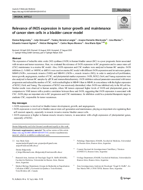 (PDF) Relevance of iNOS expression in tumor growth and maintenance of ...