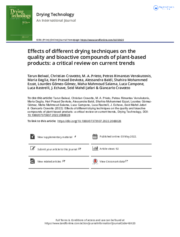 (PDF) Effects of different drying techniques on the quality and ...
