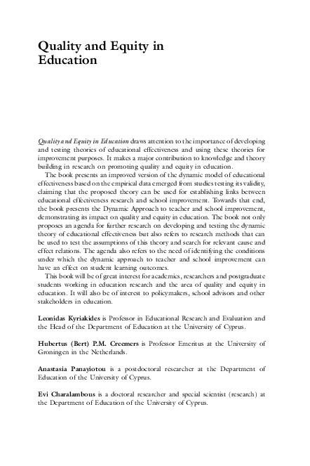 (PDF) Quality and Equity in Education: Revisiting Theory and Research ...