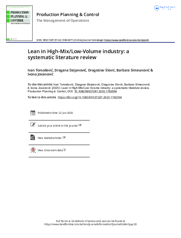 (PDF) Lean in High-Mix/Low-Volume industry: a systematic literature review