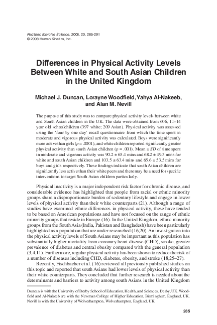 (PDF) Differences in Physical Activity Levels between White and South ...