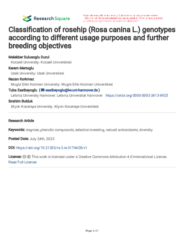 (PDF) Classification of rosehip (Rosa canina L.) genotypes according to ...