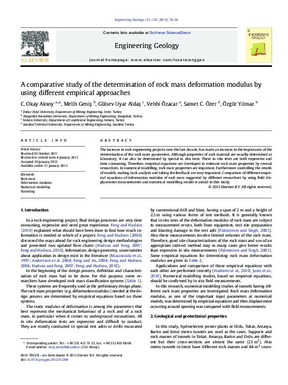 (PDF) A comparative study of the determination of rock mass deformation ...