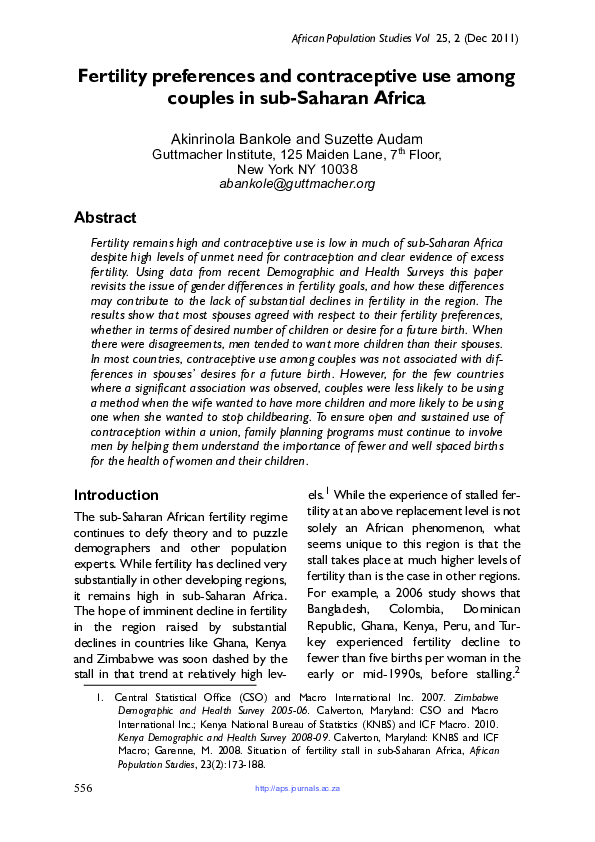 (PDF) Fertility preferences and contraceptive use amongcouples in sub ...