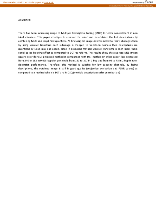 (PDF) Error concealment using multiple description coding and LIoyd-max ...