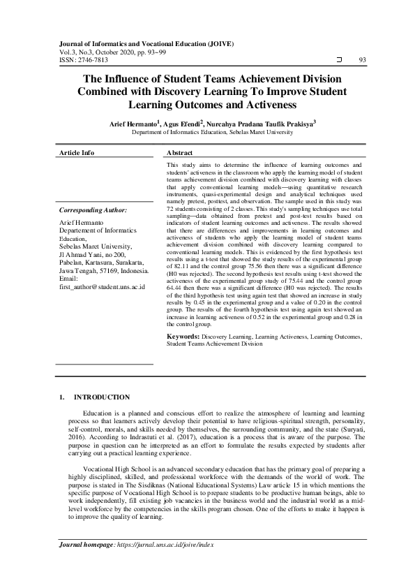 (PDF) The Influence of Student Teams Achievement Division combined with ...