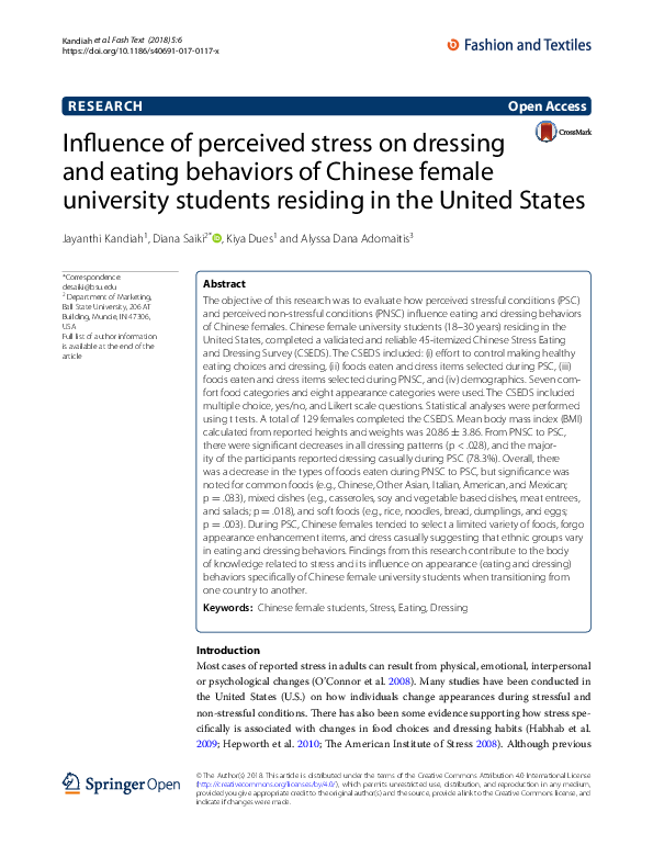 (PDF) Influence of perceived stress on dressing and eating behaviors of ...