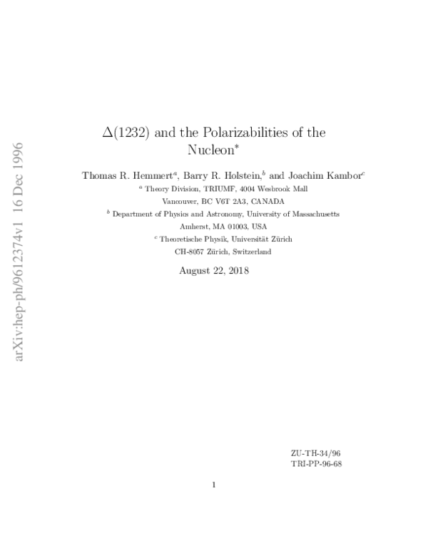 (PDF) Δ ( 1232 ) and the polarizabilities of the nucleon