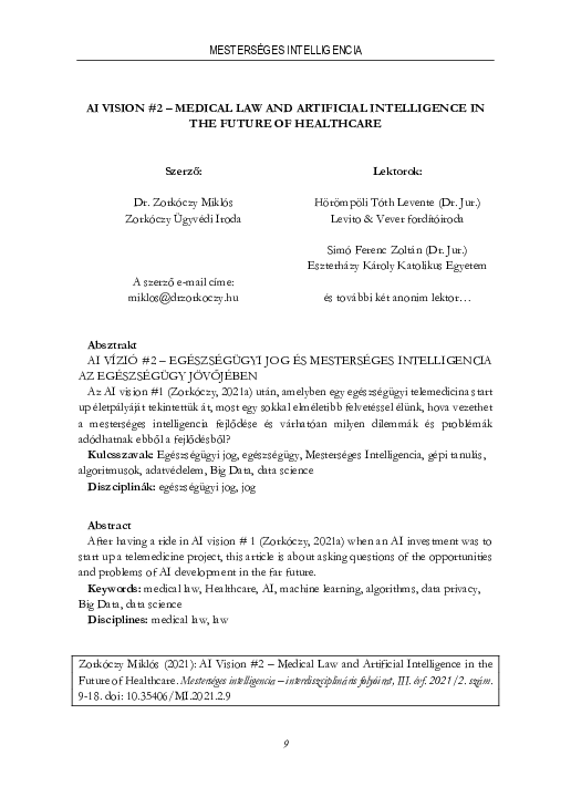 (PDF) AI Vision #2 – Medical Law And Artificial Intelligence In The ...