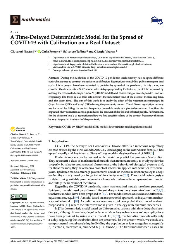(PDF) A Time-Delayed Deterministic Model for the Spread of COVID-19 ...