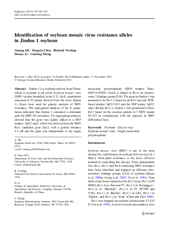 (PDF) Identification of soybean mosaic virus resistance alleles in ...