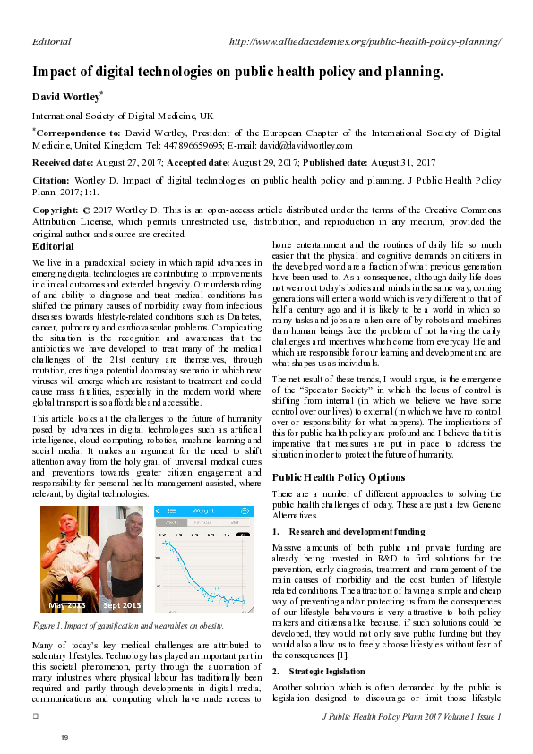 (PDF) Impact of digital technologies on public health policy and planning