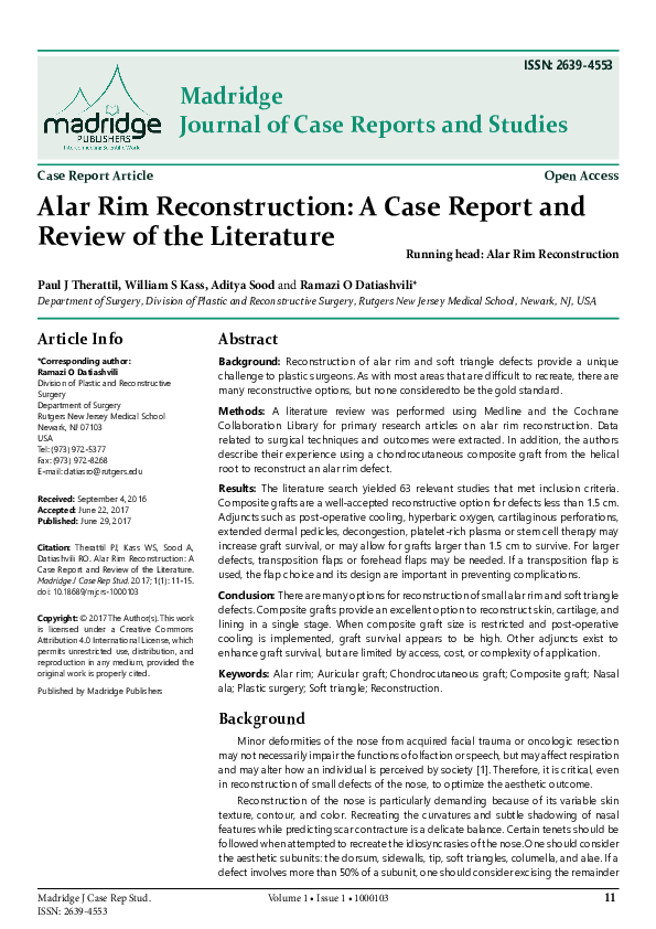 (PDF) Alar Rim Reconstruction: A Case Report and Review of the Literature