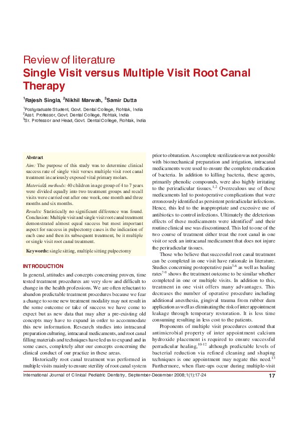 (PDF) Single Visit versus Multiple Visit Root Canal Therapy