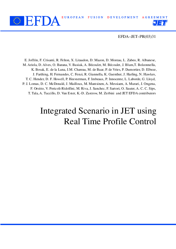 (PDF) Integrated scenario in JET using real-time profile control