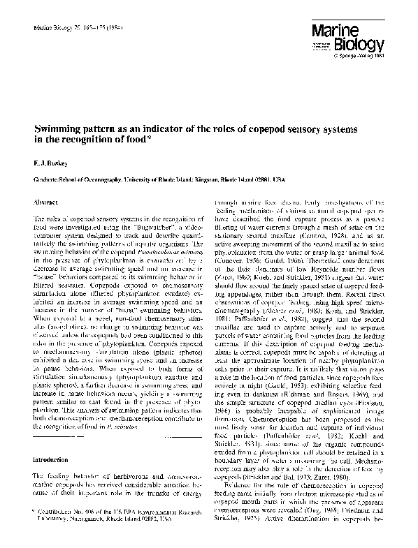 (PDF) Swimming pattern as an indicator of the roles of copepod sensory ...