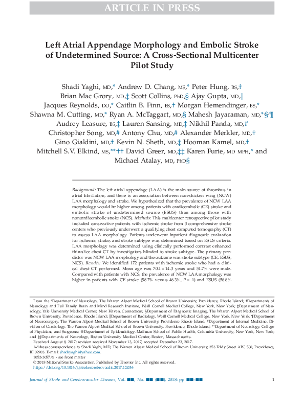 (PDF) Left Atrial Appendage Morphology and Embolic Stroke of ...