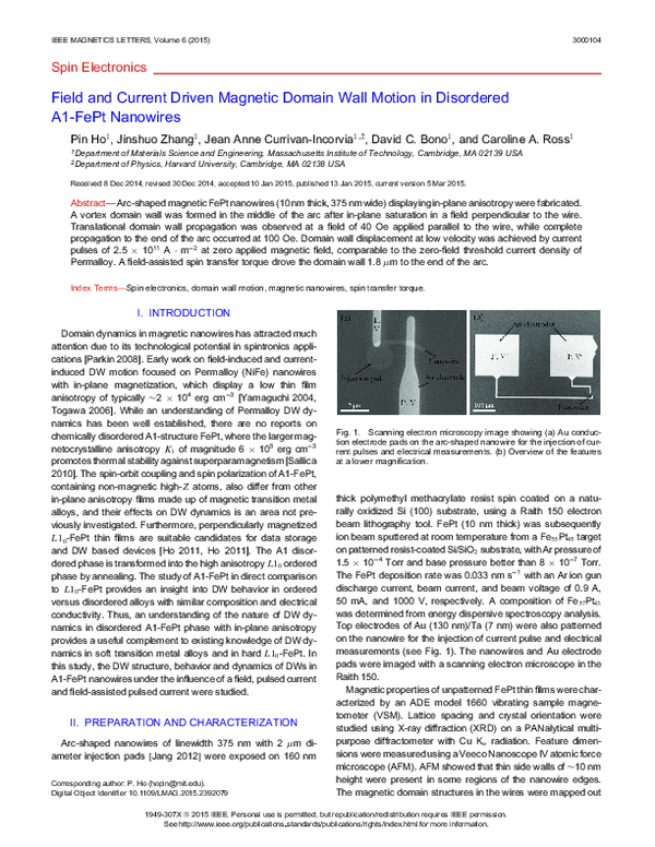(PDF) Field and Current Driven Magnetic Domain Wall Motion in ...