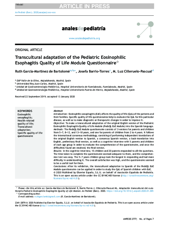 (PDF) Transcultural adaptation of the Pediatric Eosinophilic ...