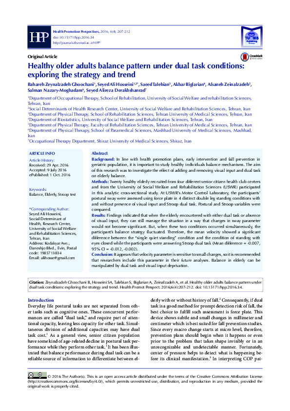(PDF) Healthy older adults balance pattern under dual task conditions ...