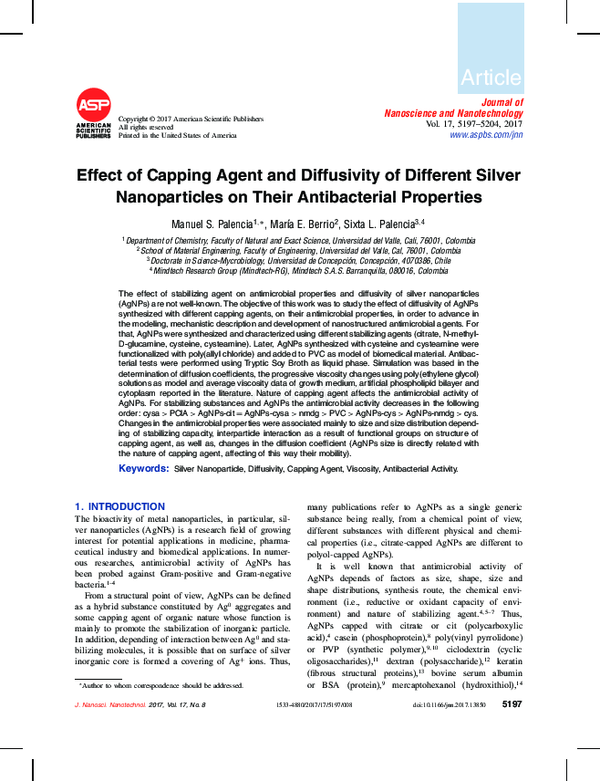 (PDF) Effect of Capping Agent and Diffusivity of Different Silver ...