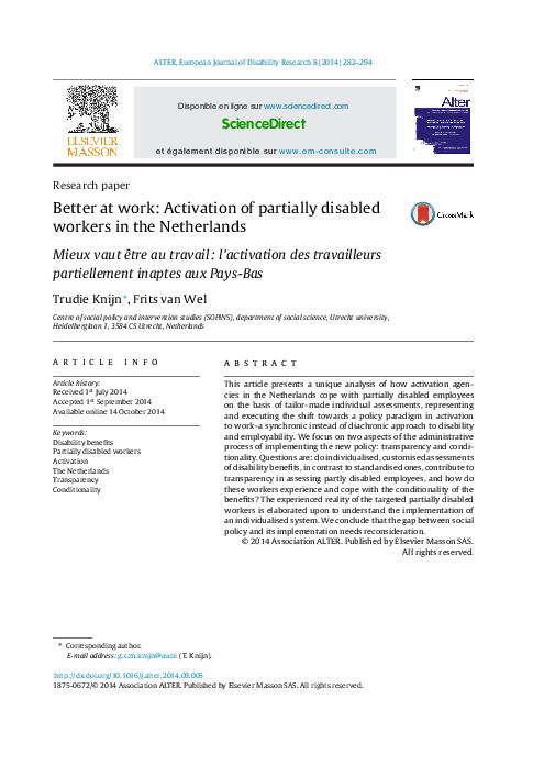 (PDF) Better at work: Activation of partially disabled workers in the ...