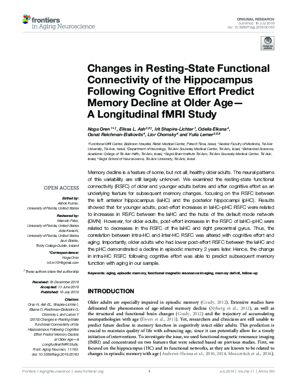 (PDF) Changes in Resting-State Functional Connectivity of the ...