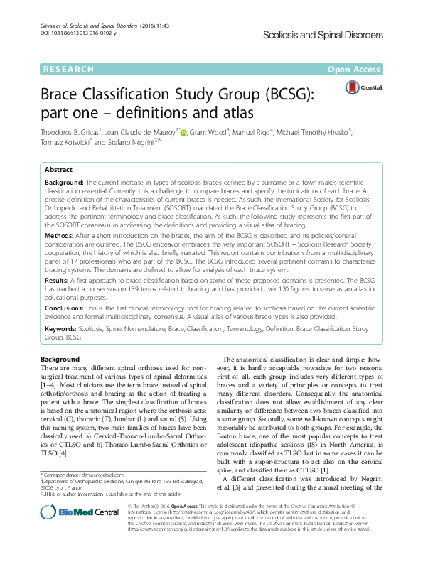 (PDF) Brace classification study group (BCSG): part one – definitions ...