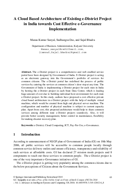 (PDF) A Cloud Based Architecture of Existing e-District Project in ...