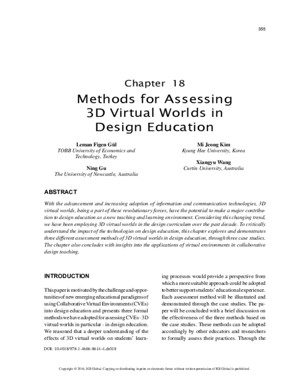 (PDF) Methods for Assessing 3D Virtual Worlds in Design Education