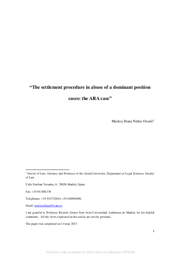 (PDF) The Settlement Procedure in Abuse of a Dominant Position Cases ...