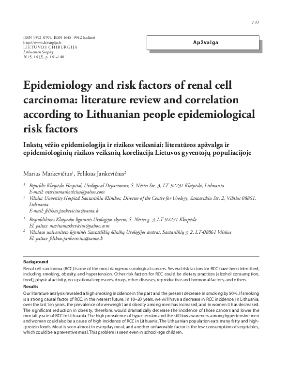 (PDF) Epidemiology and risk factors of renal cell carcinoma ...